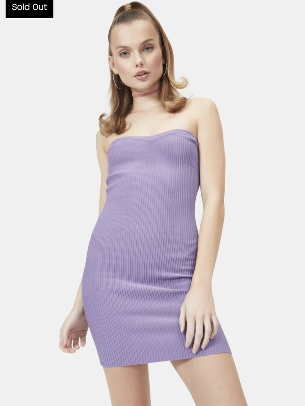 Strapless Ribbed Bodycon Dress - Lavender